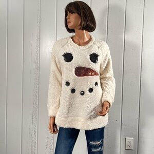*NWOT Como Vintage Women’s Beige Cute Snowman Sweater Sz L